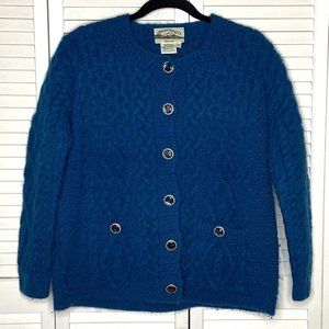 100% Merino Wool Blue Cardigan with jeweled buttons